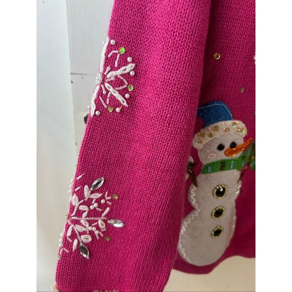 Star Blue originals Large L  Snowman pink Christmas sweater Snowflakes - Picture 5 of 8